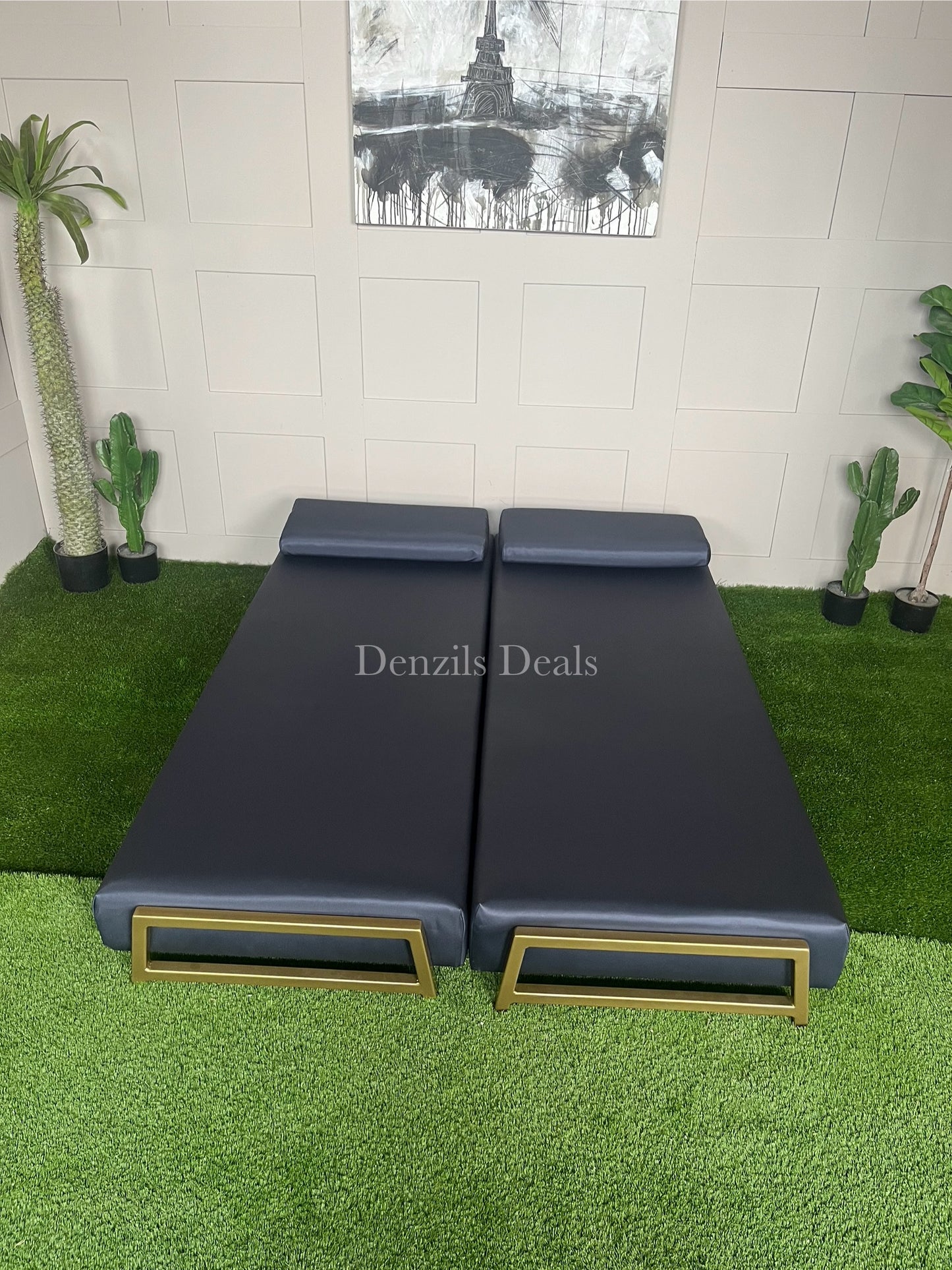 innovative Outdoor Duplet Sofa/Daybed Powder Coated Gold Legs Ink Blue Rrp £1449