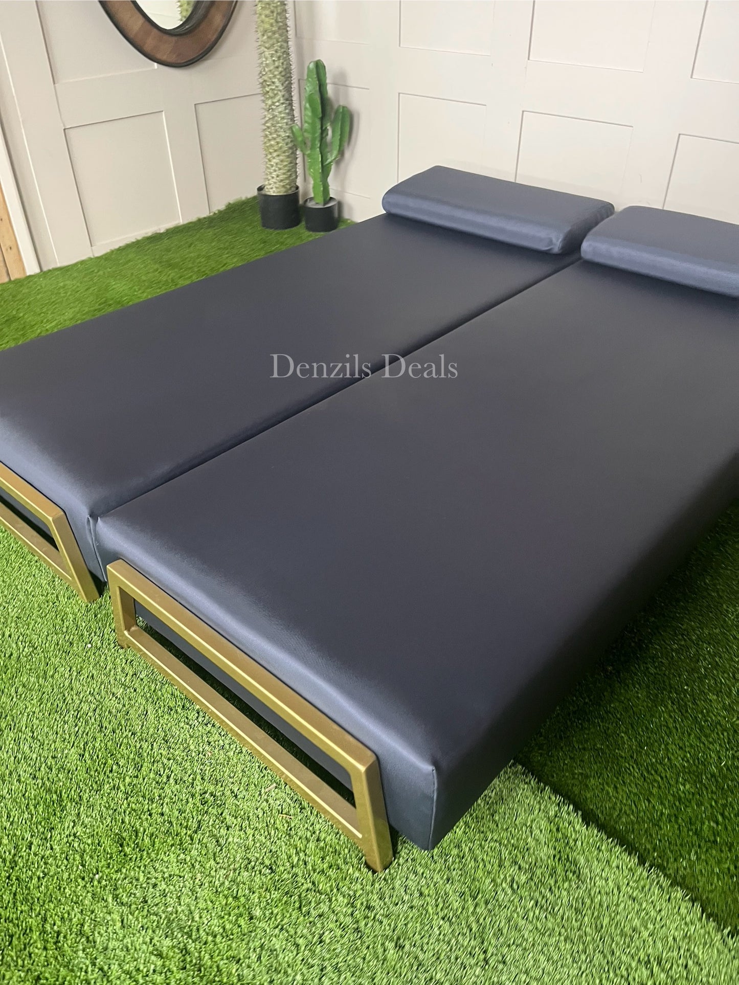 innovative Outdoor Duplet Sofa/Daybed Powder Coated Gold Legs Ink Blue Rrp £1449