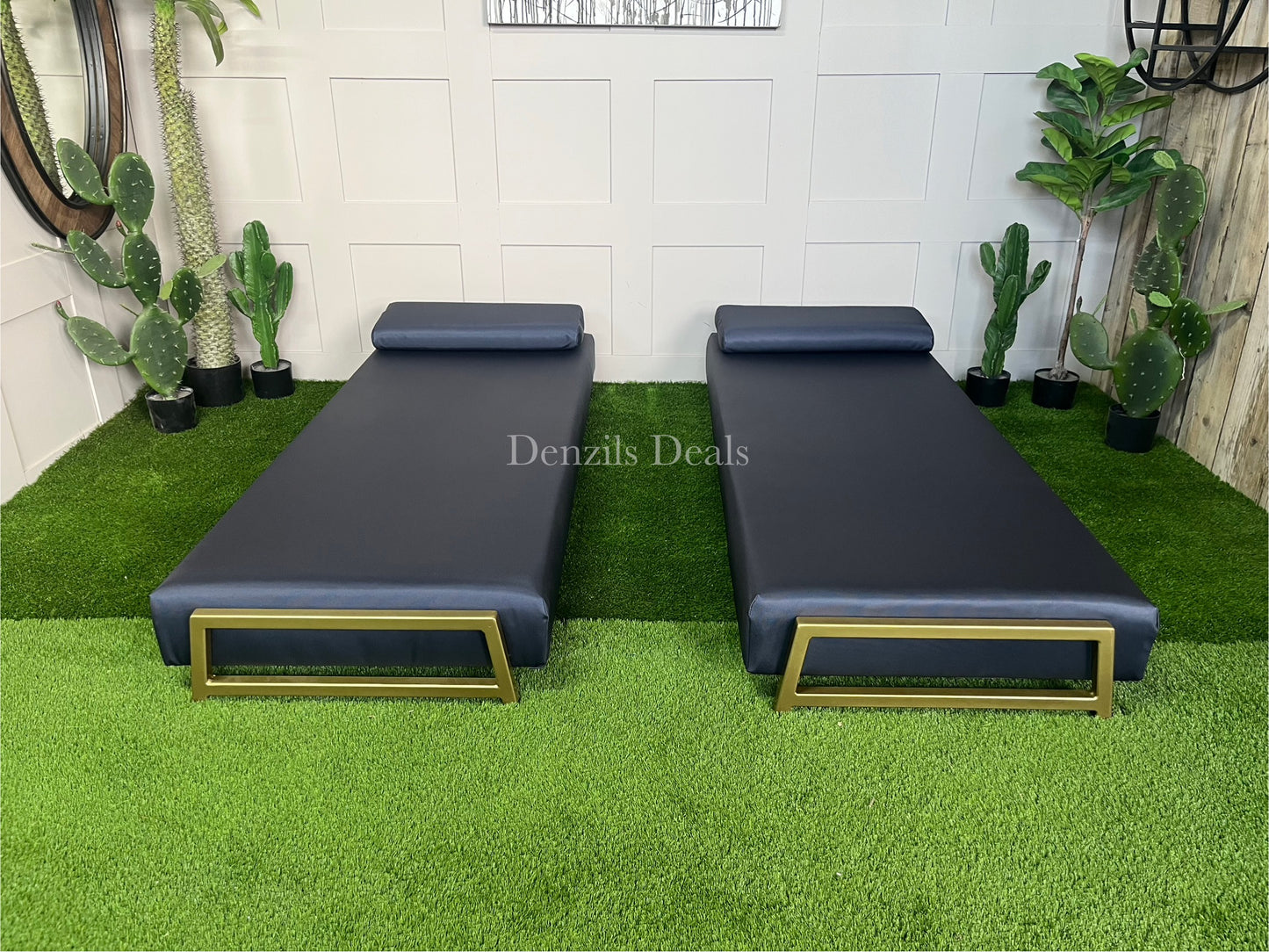 innovative Outdoor Duplet Sofa/Daybed Powder Coated Gold Legs Ink Blue Rrp £1449