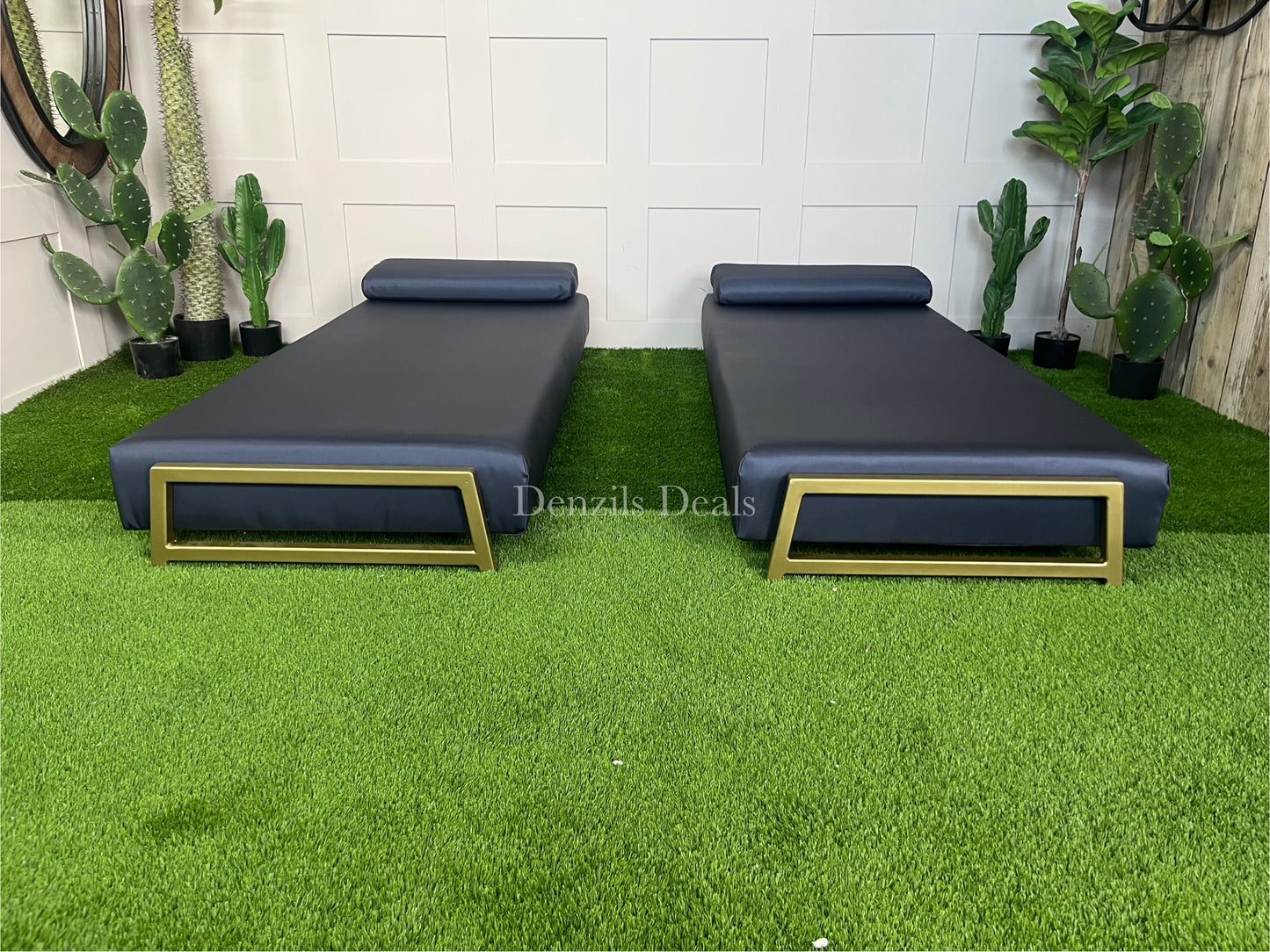 innovative Outdoor Duplet Sofa/Daybed Powder Coated Gold Legs Ink Blue Rrp £1449