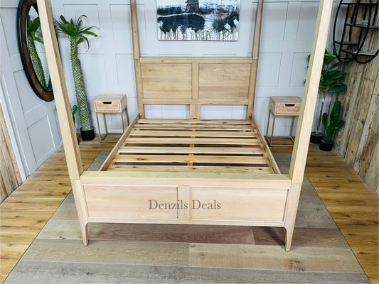 King-Size Four-Poster Bed, NEWTON Light Natural Solid Oak Bed