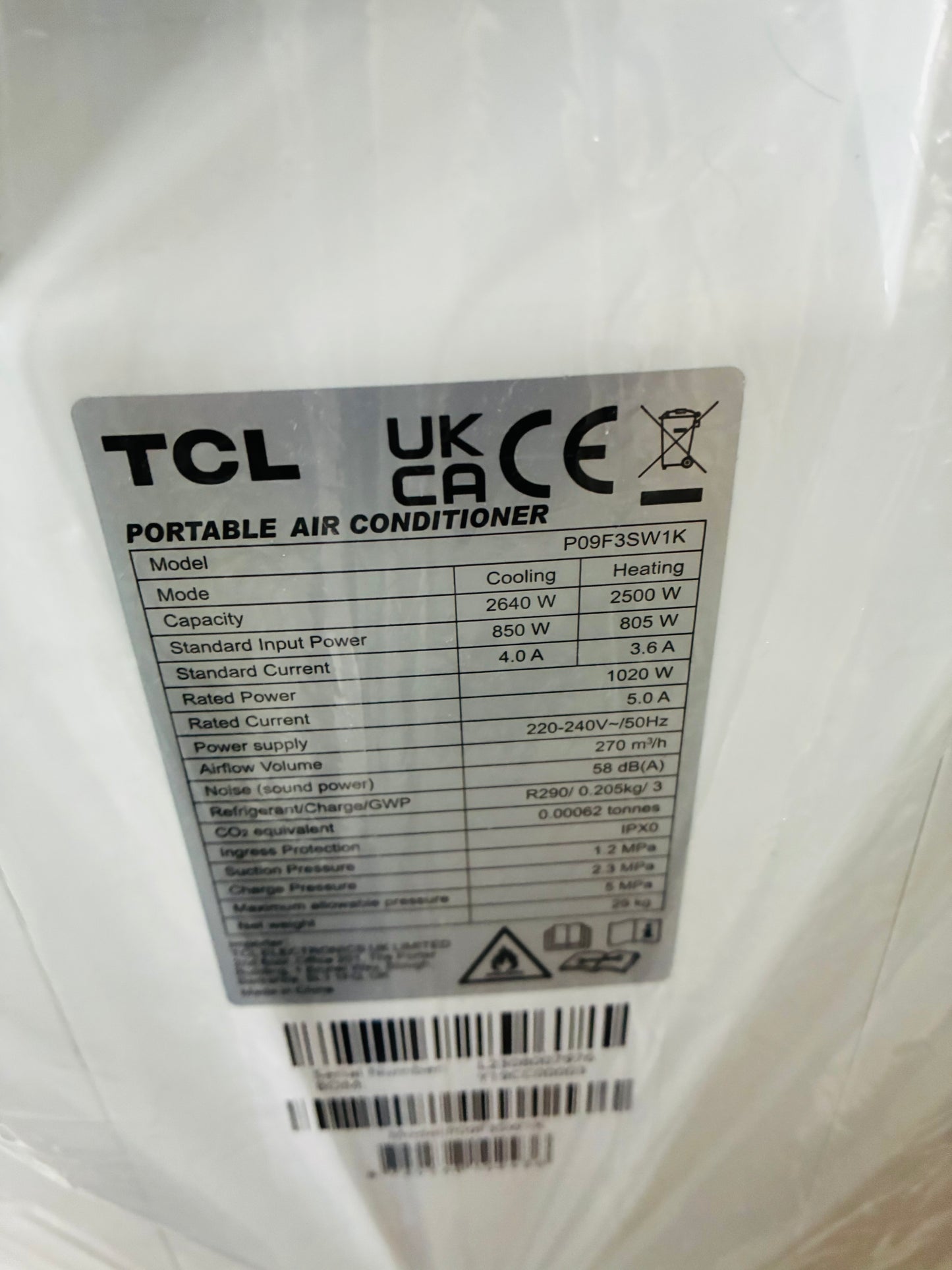 TCL P09F3CSW1K 3 in 1 Portable Air Conditioner - 9000 BTU