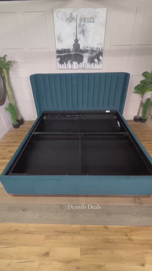 Super King Ottoman Bed | BLOOMSBURY Sunningdale Kingfisher Fabric