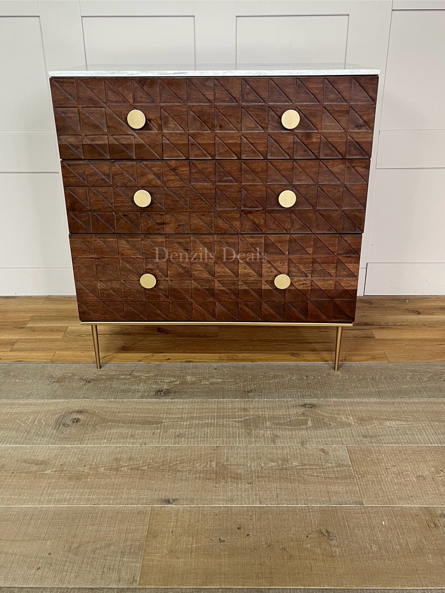John Lewis Trinity Marble Top Acacia Wood 3 Drawer Chest, Brown Rrp £699 R36