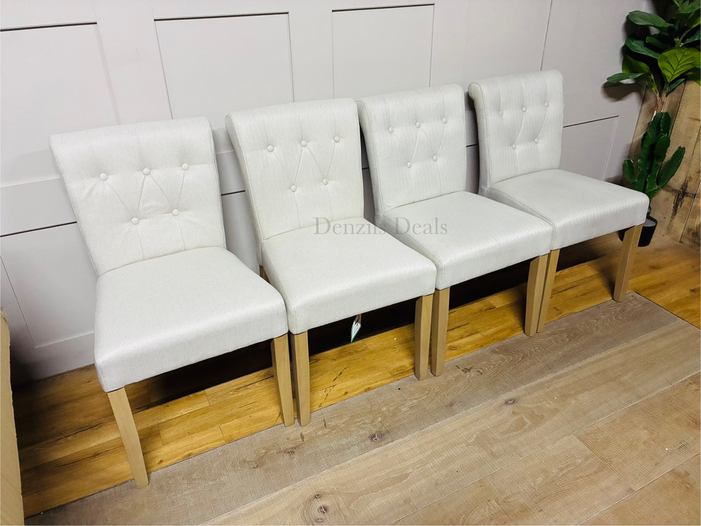 John Lewis Margo Button Back Dining Chair Brushed Tweed, Natural, Set of 4