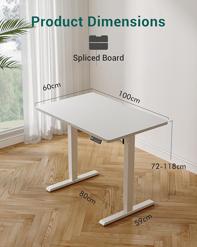 FEZIBO Electric Standing Desk 100 X 60 cm Heigh Adjustable Standing desk with digital display panel, Ergonomic Home Office Desk for sit stand Table with Splice Board & White Wood Grain Surface