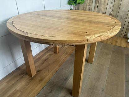 Knightsbridge 6 Seater Round Extendable Dining Table, Natural Solid Oak by oak furnitureland