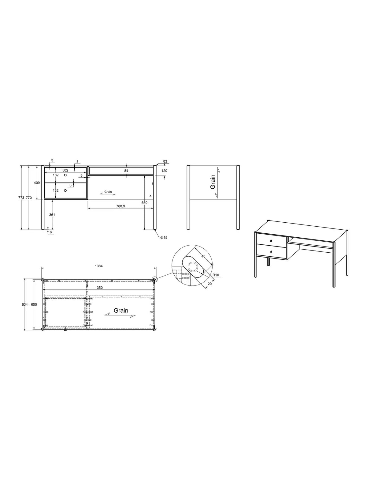 John Lewis Hansen Oak Wood 2 Drawer Desk, Natural Rrp £749 R62