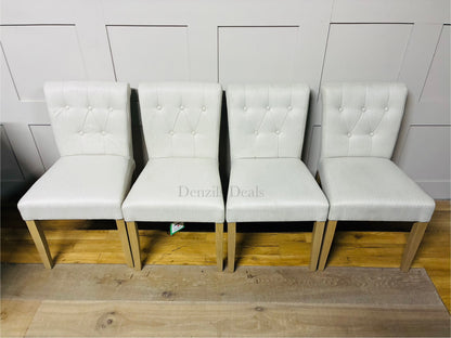 John Lewis Margo Button Back Dining Chair Brushed Tweed, Natural, Set of 4