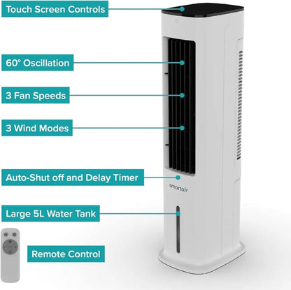 Midea SmartAir Fast Chill Tower with 5L Water Tank - Evaporative Cooling Fan - 2in1 Fan & Air Cooler - 3 Speeds & 60 Degree Oscillation - Creates a Cool Refreshing Breeze - Ideal for Hot Summer Days