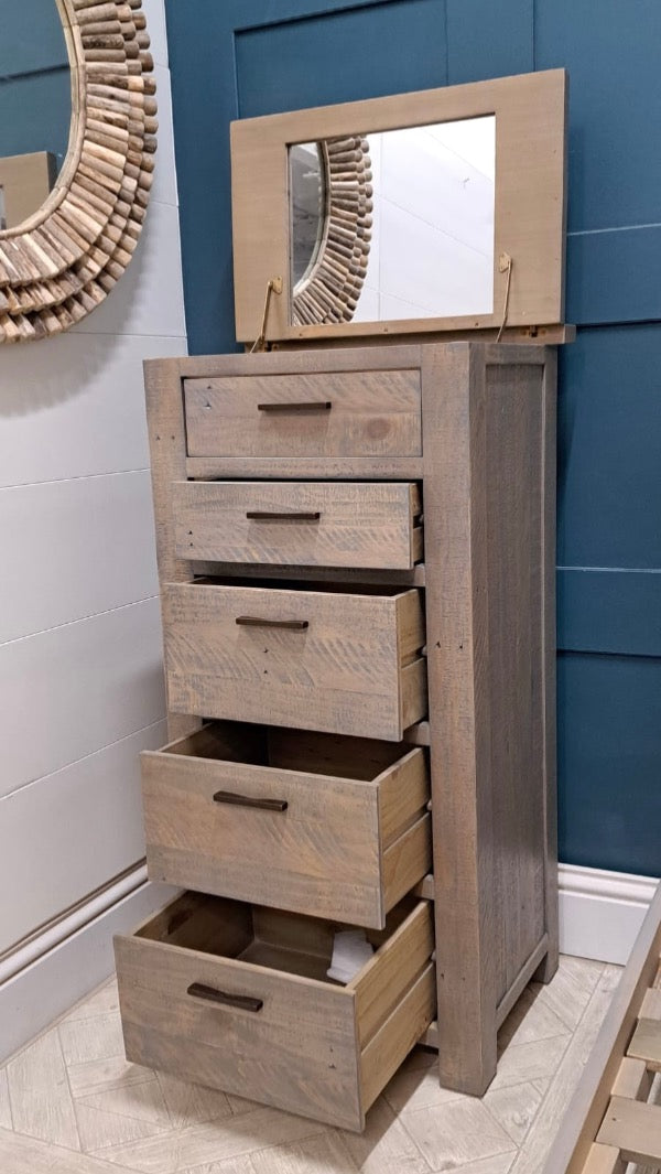 Scandinavian style rustic pine 5 drawer lingerie chest