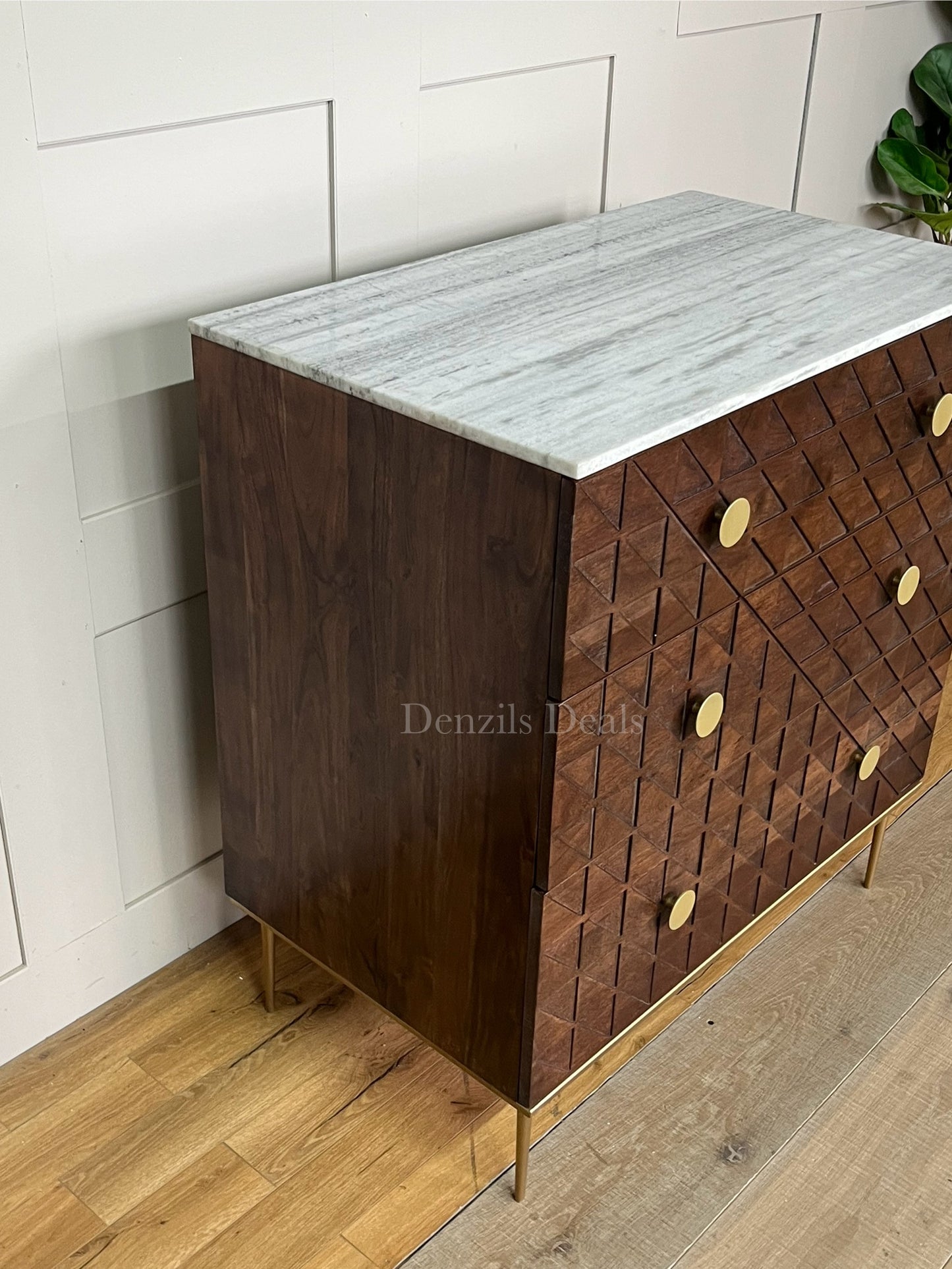 John Lewis Trinity Marble Top Acacia Wood 3 Drawer Chest, Brown Rrp £699 R36