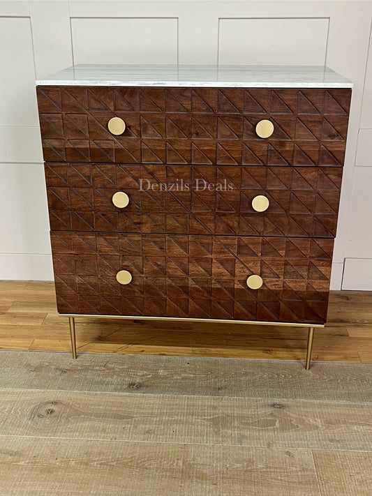 John Lewis Trinity Marble Top Acacia Wood 3 Drawer Chest, Brown Rrp £699 R36