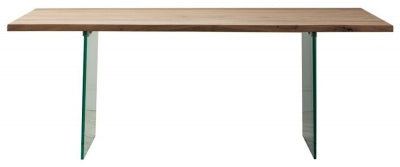 A 240cm long solid wood rectangular dining table in a natural oak finish, comfortably seating 6 to 8