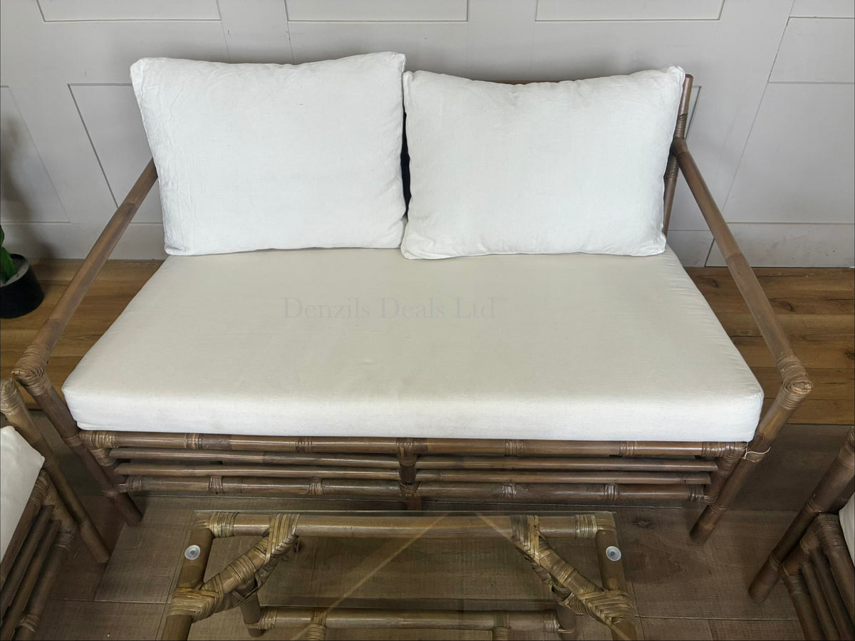 Brown Bamboo Conservator/Garden Sofa Set with 2 Armchairs & Coffee Table