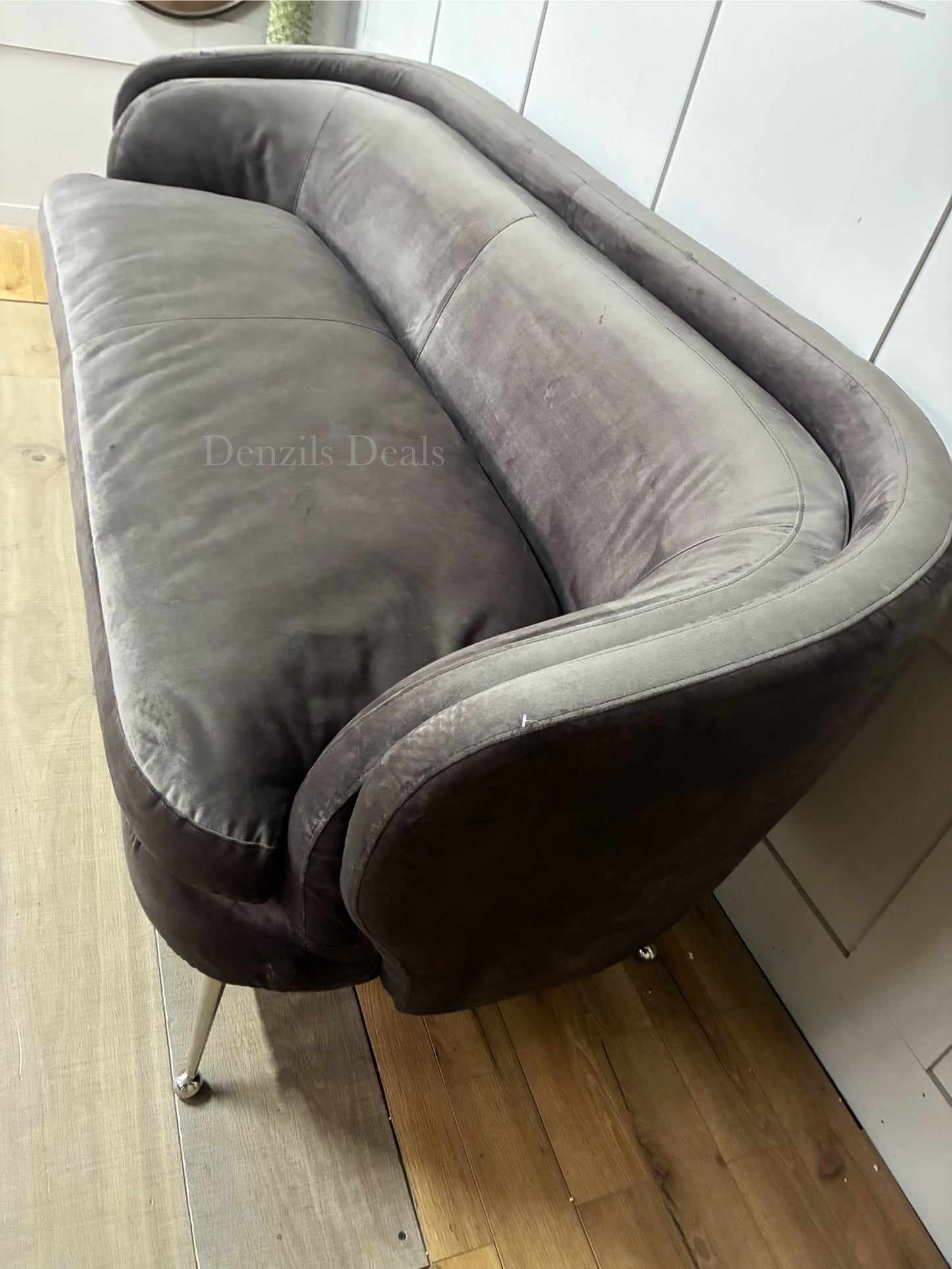 Gallery Interiors Tesoro Sofa Dark Taupe Velvet Rrp £1875 R61