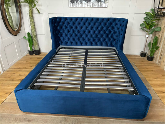Dwell Cavendish Blue Velvet King Size Ottoman Storage Bed Frame RRP £1149