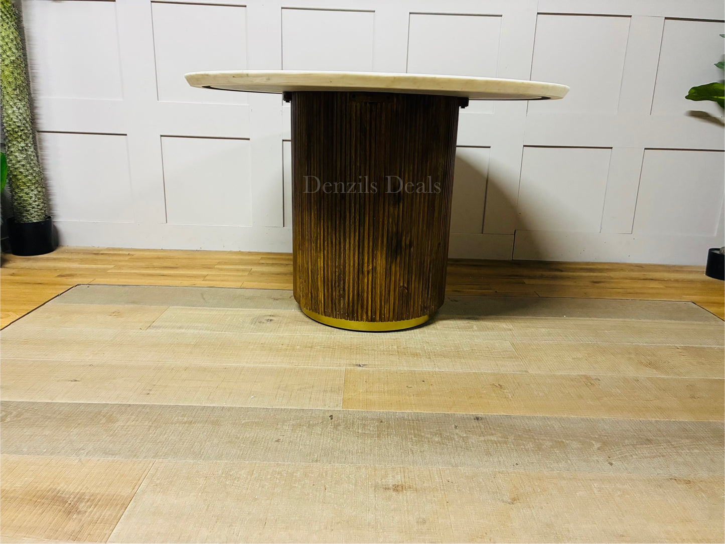 Amelie  White Marble 120cm Round Dining Table with Wave Mango Wood Base Rrp £934