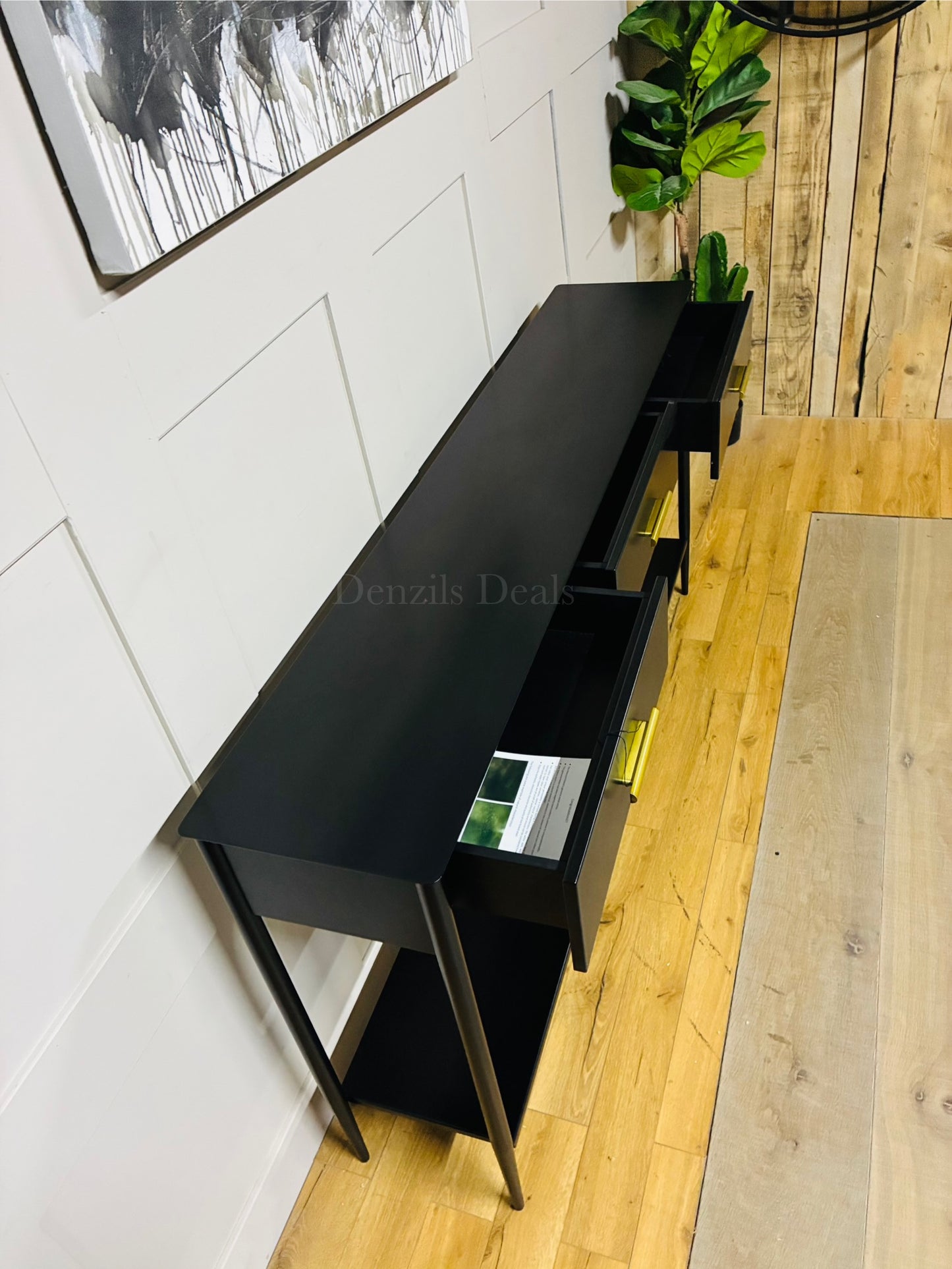 West Elm black metalwork console with 3 drawers 156.7cm Wide. Rrp £1029