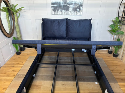 Super King-size Ottoman Bed, Wren Smooth Stone Fabric Oak FurnitureLand
