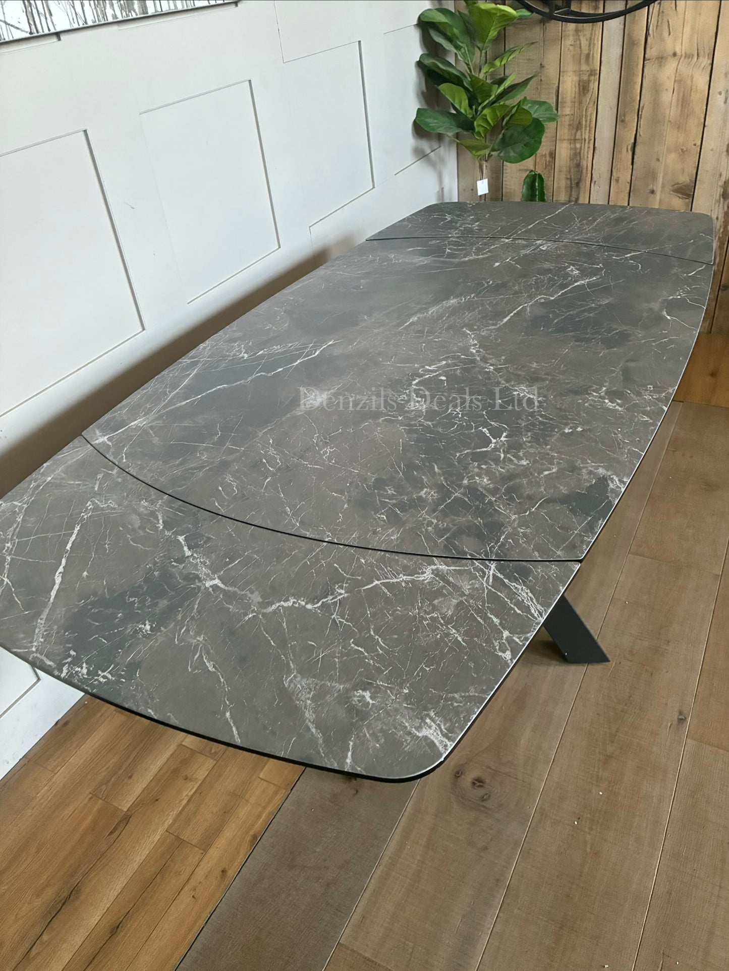 RHODES TWIST TOP STYLE EXTENDING DINING TABLE PRINTED GLASS HPL FINISH RRP £899.