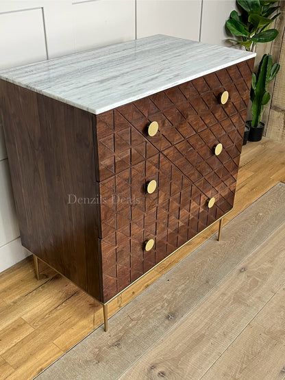 John Lewis Trinity Marble Top Acacia Wood 3 Drawer Chest, Brown Rrp £699 R36