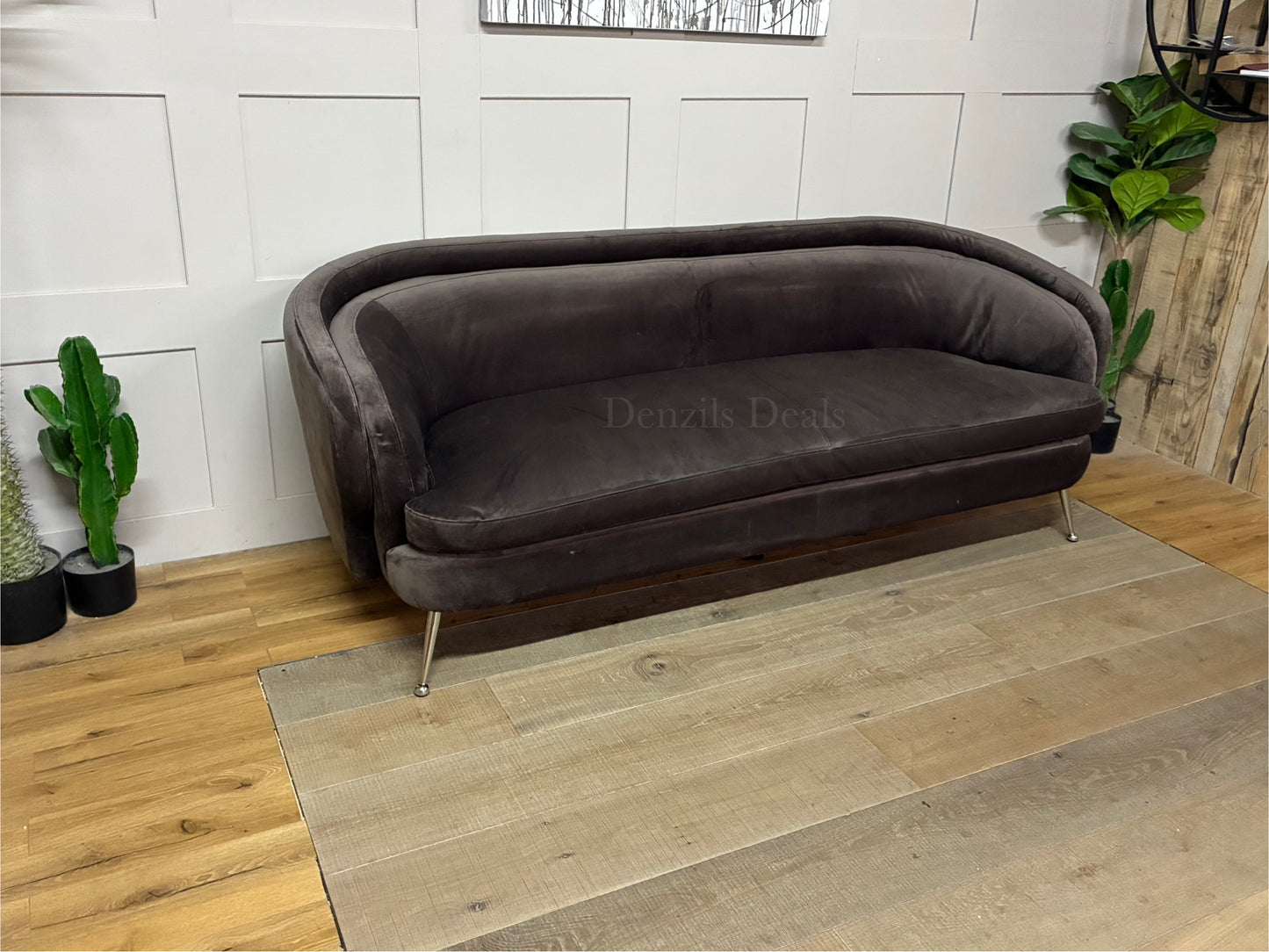 Gallery Interiors Tesoro Sofa Dark Taupe Velvet Rrp £1875 R61