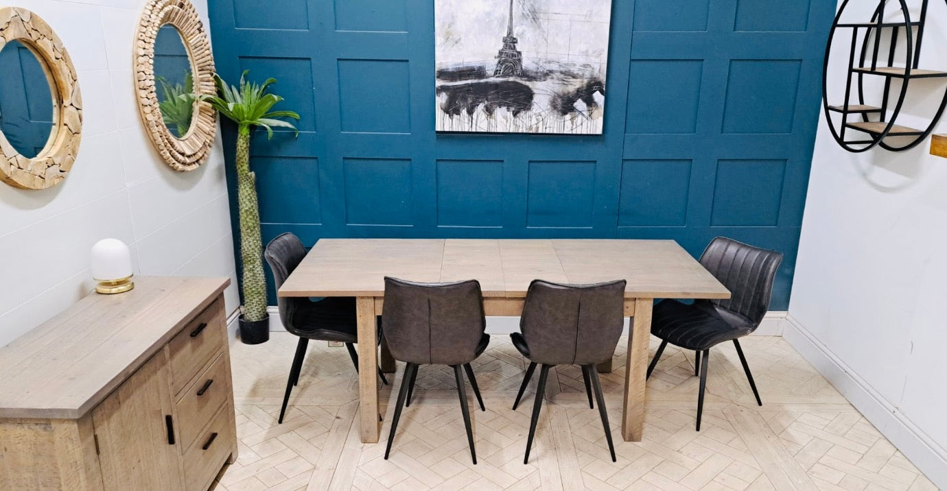 Scandinavian style rustic pine extending dining table