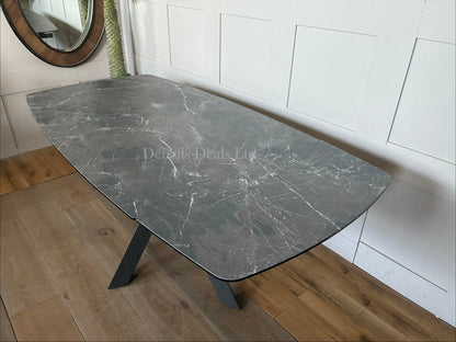 RHODES TWIST TOP STYLE EXTENDING DINING TABLE PRINTED GLASS HPL FINISH RRP £899.