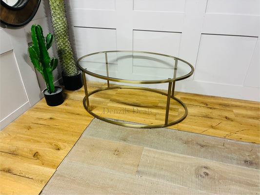 John Lewis Langham Oval Glass Coffee Table, Brass R18