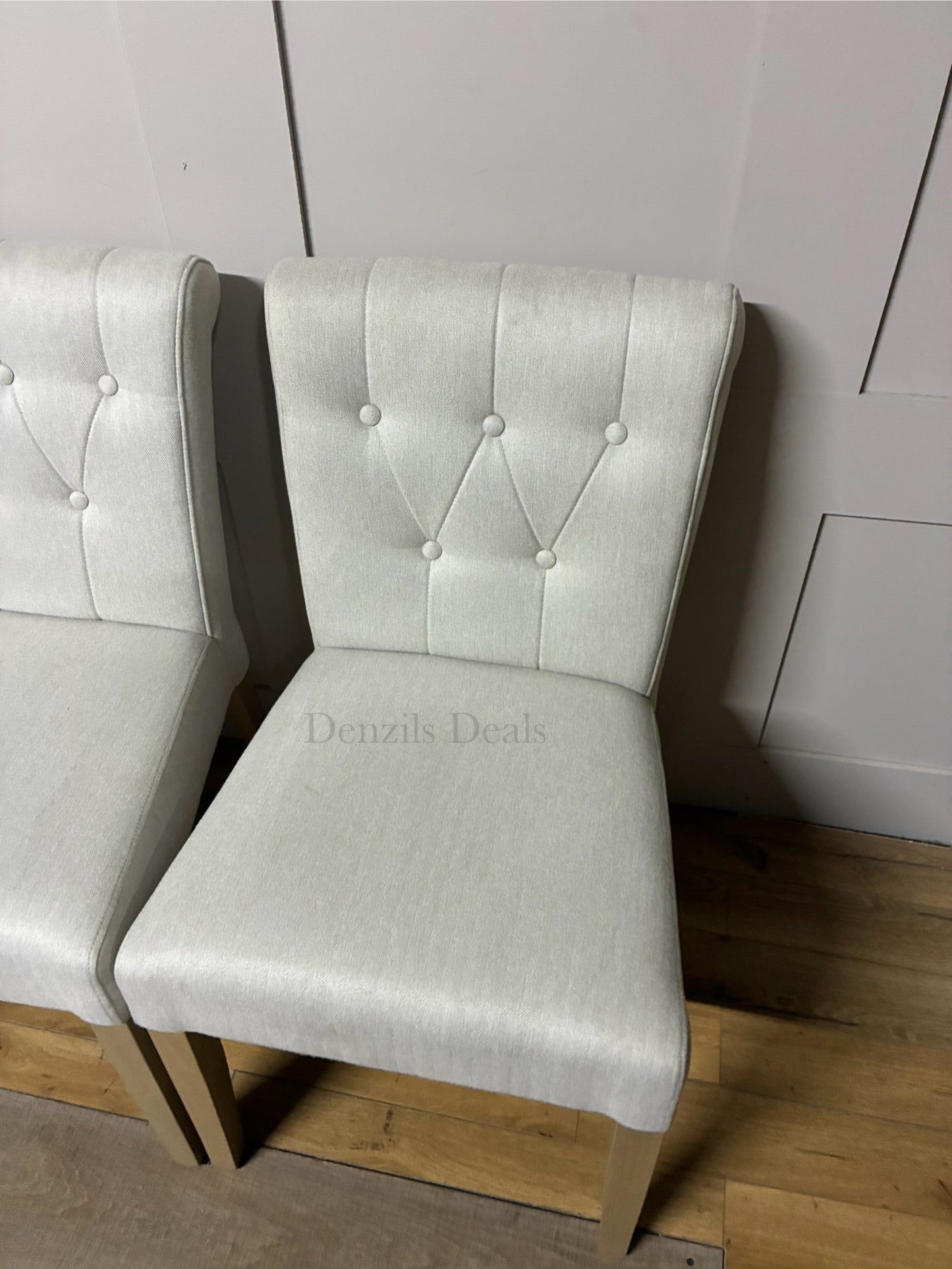 John Lewis Margo Button Back Dining Chair Brushed Tweed, Natural, Set of 4