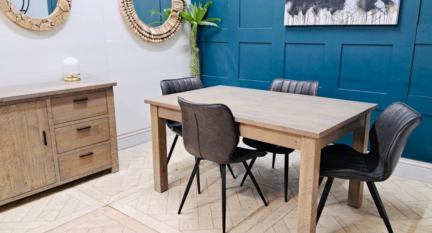 Scandinavian style rustic pine extending dining table