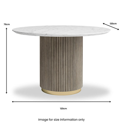 Amelie  White Marble 120cm Round Dining Table with Wave Mango Wood Base Rrp £934