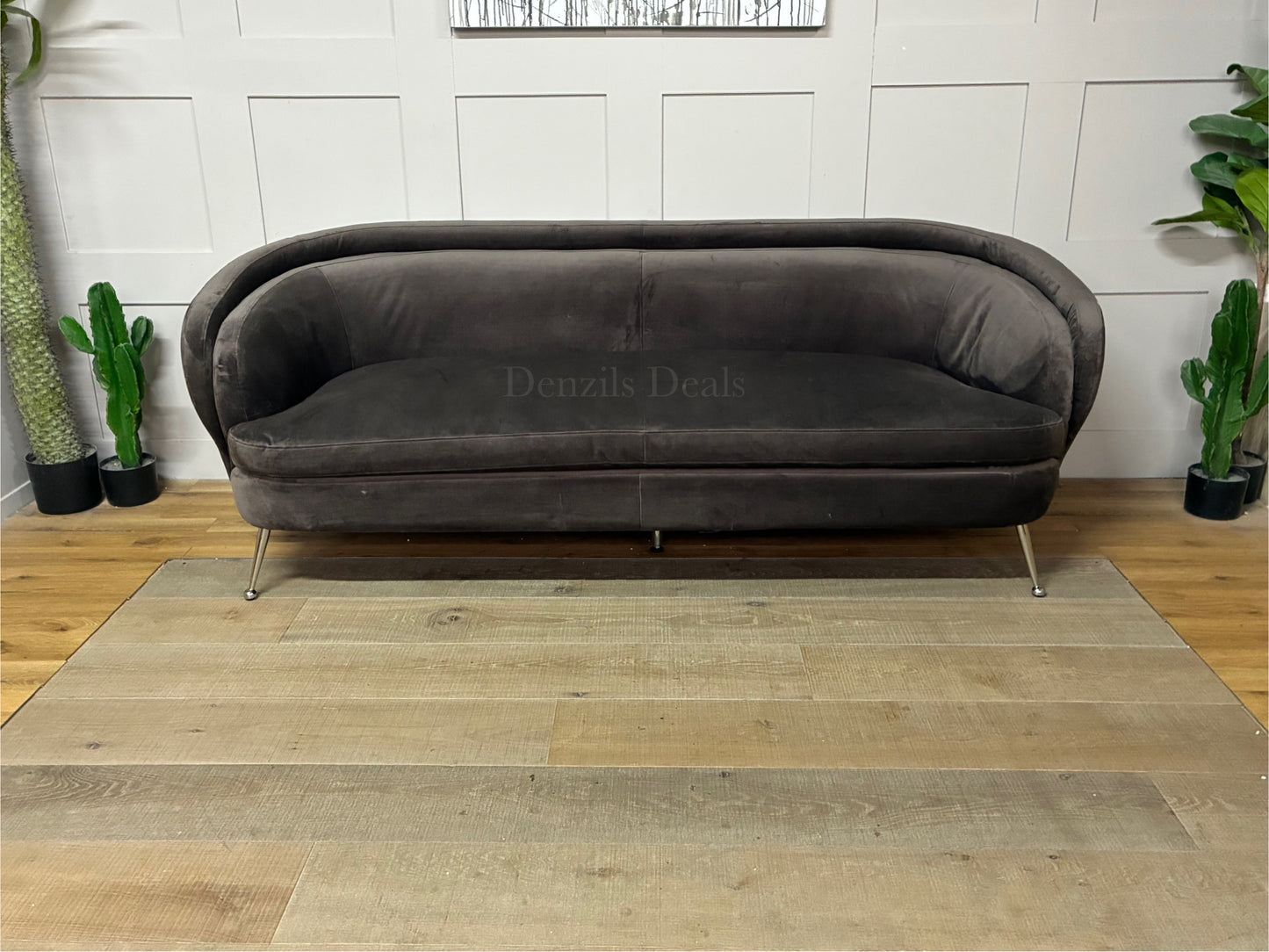 Gallery Interiors Tesoro Sofa Dark Taupe Velvet Rrp £1875 R61