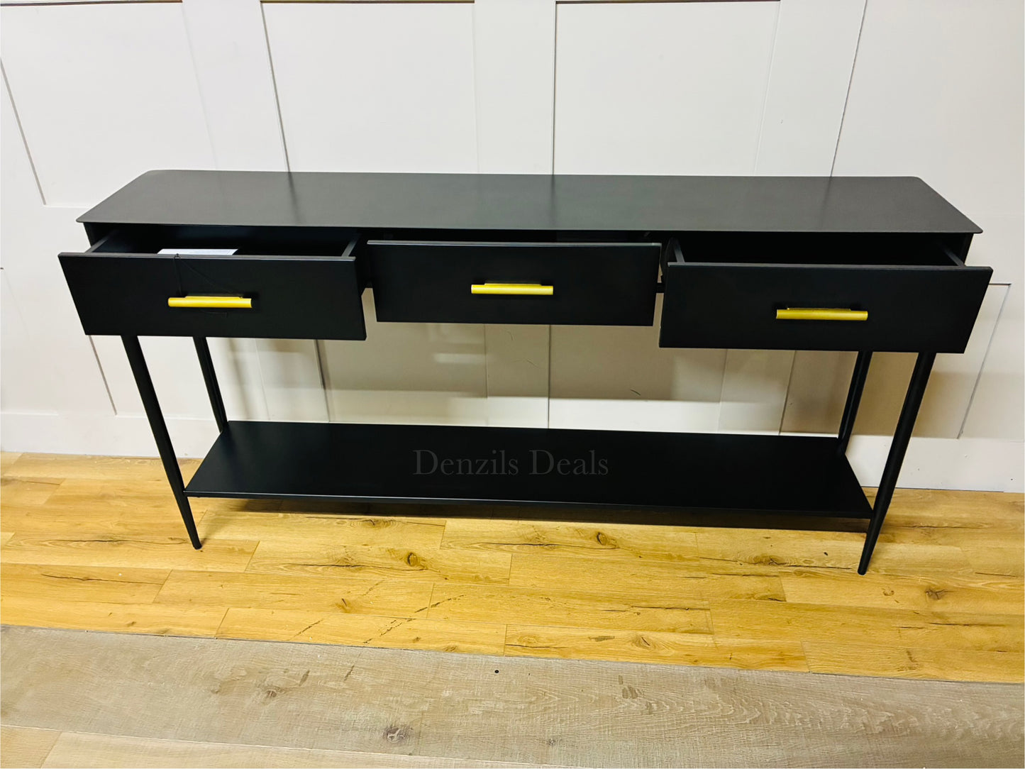 West Elm black metalwork console with 3 drawers 156.7cm Wide. Rrp £1029