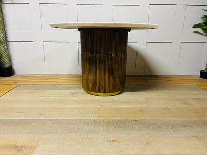 Amelie  White Marble 120cm Round Dining Table with Wave Mango Wood Base Rrp £934