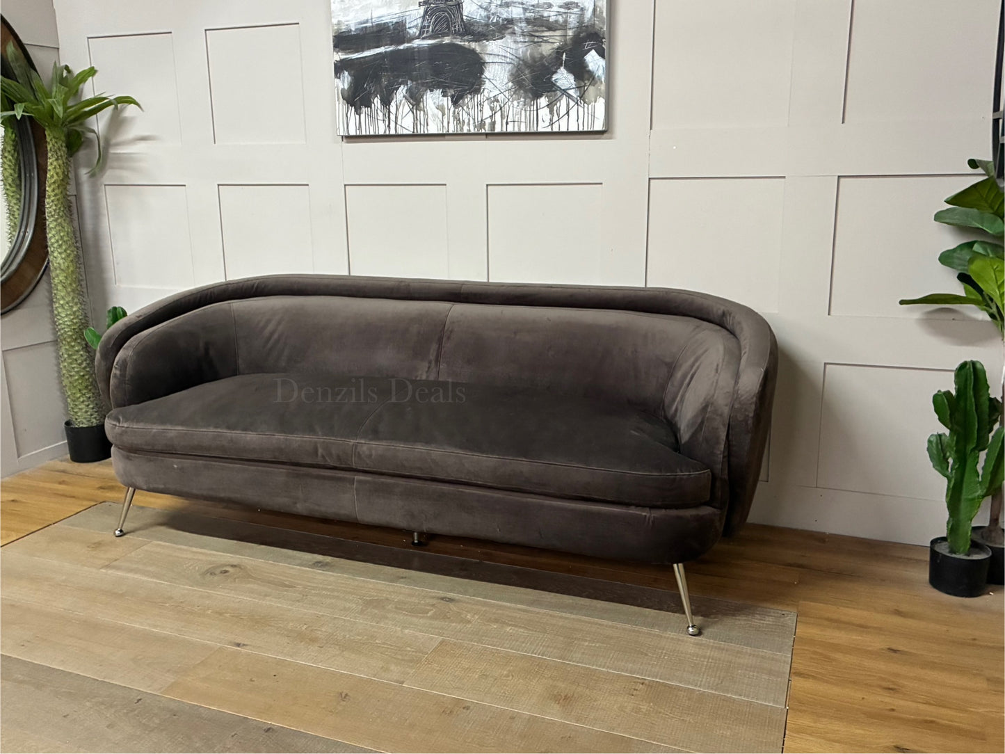 Gallery Interiors Tesoro Sofa Dark Taupe Velvet Rrp £1875 R61