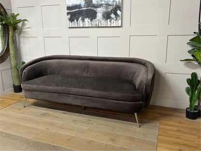 Gallery Interiors Tesoro Sofa Dark Taupe Velvet Rrp £1875 R61