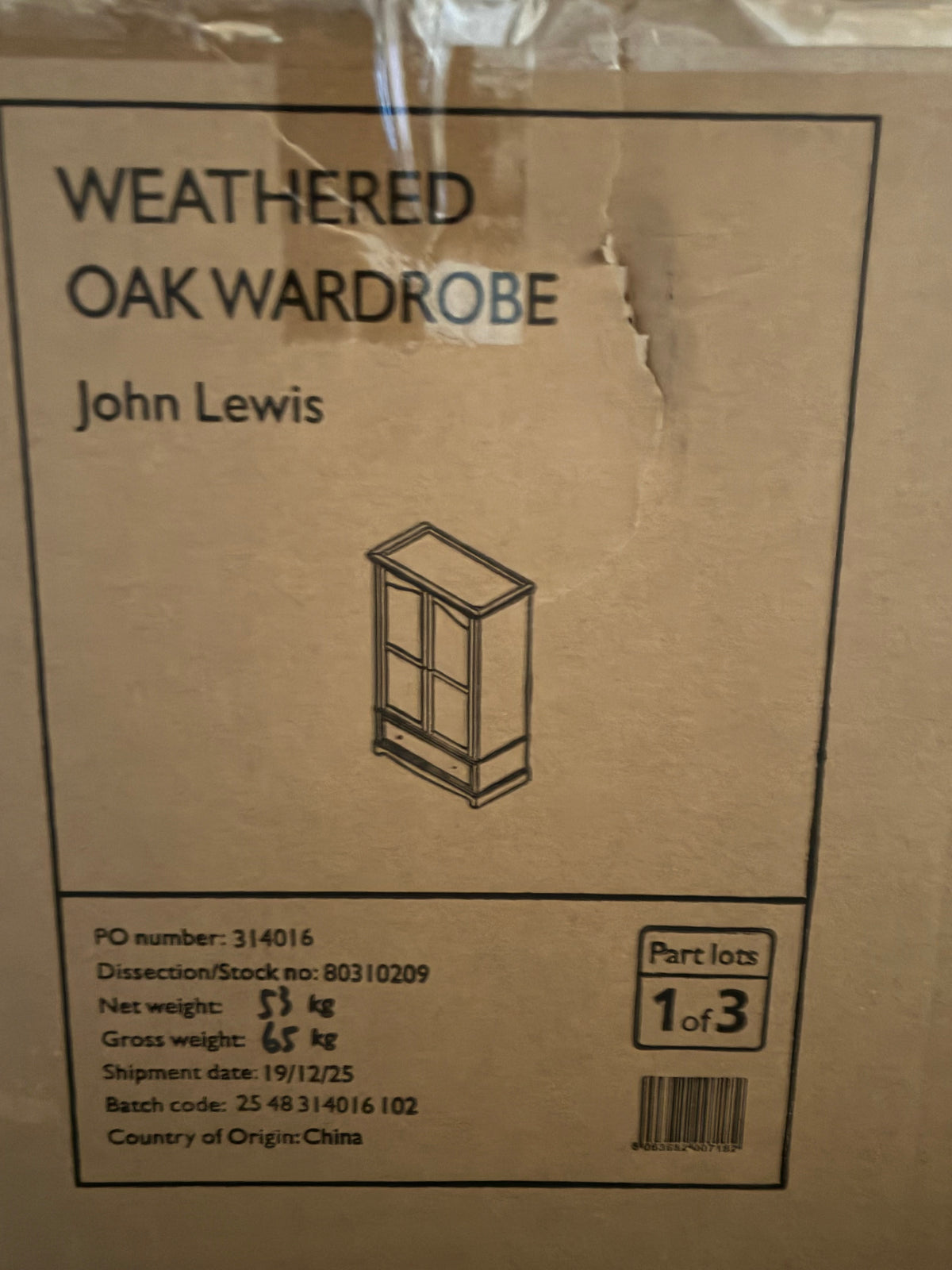 John Lewis Weathered Oak Double Door with Drawer Wardrobe Rrp £1299 F5