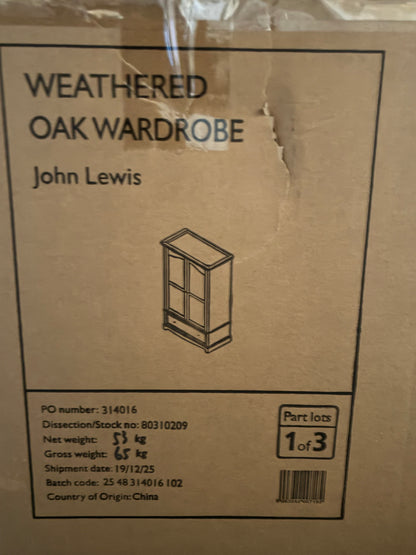 John Lewis Weathered Oak Double Door with Drawer Wardrobe Rrp £1299 F5