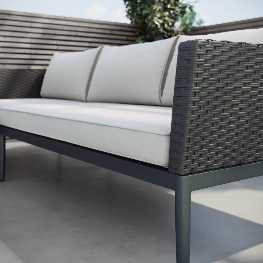 Outdoor 4 Seater Black Rattan Outdoor Corner Sofa Set with Chaise Longue and Coffee Table