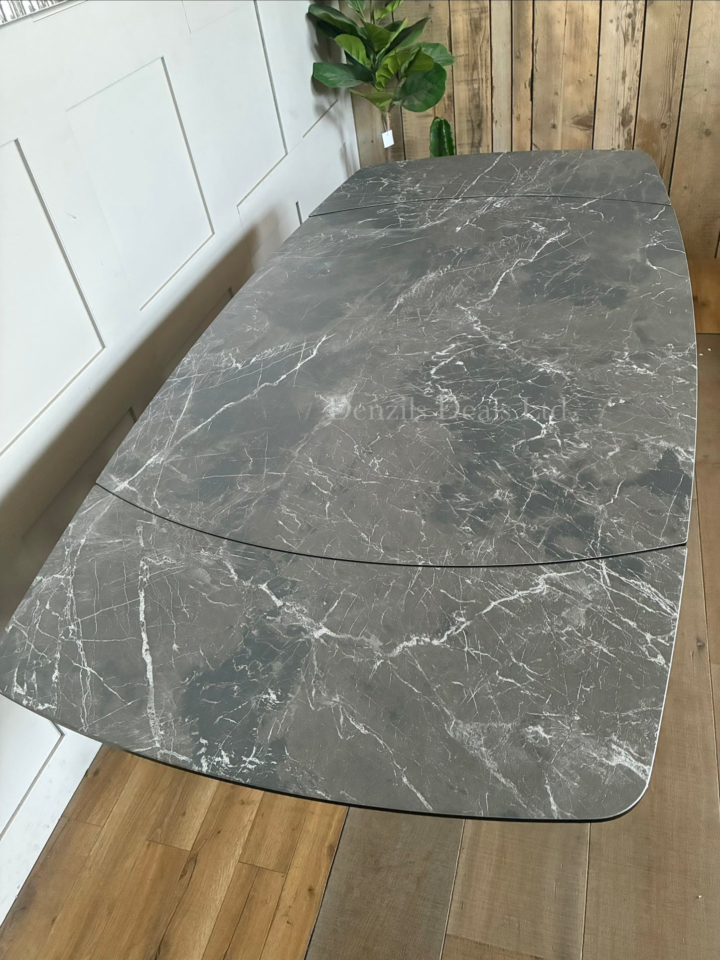 RHODES TWIST TOP STYLE EXTENDING DINING TABLE PRINTED GLASS HPL FINISH RRP £899.