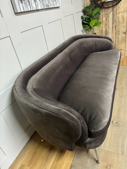 Gallery Interiors Tesoro Sofa Dark Taupe Velvet Rrp £1875 R61