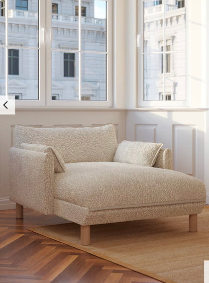Cozmo Cosy 1.5 Seater Chaise Snuggler, Ecru Boucle Natural Piping