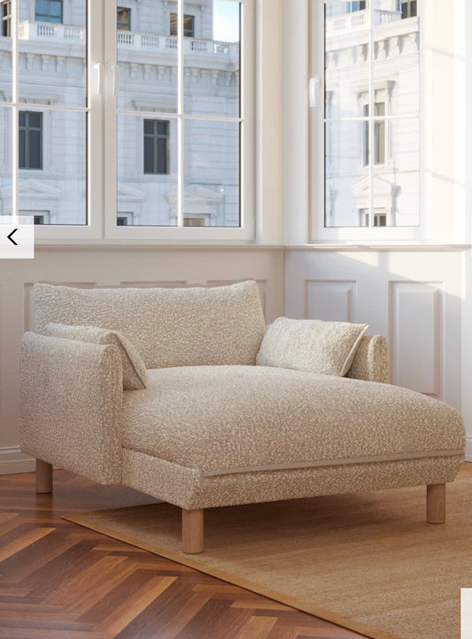 Cozmo Cosy 1.5 Seater Chaise Snuggler, Ecru Boucle Natural Piping