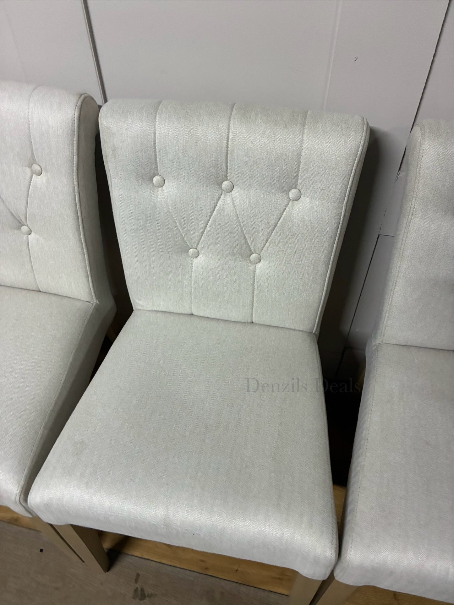 John Lewis Margo Button Back Dining Chair Brushed Tweed, Natural, Set of 4