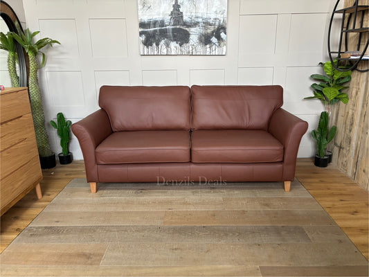 John Lewis Charlotte II Large 3 Seater Leather Sofa, Matt Chestnut R41