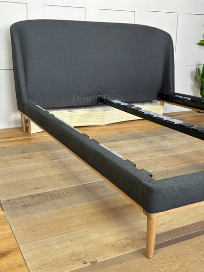 John Lewis Show-Wood Upholstered Bed Frame, King Size, Brushed Tweed Charcoal R19