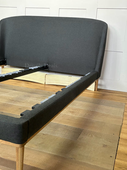 John Lewis Show-Wood Upholstered Bed Frame, King Size, Brushed Tweed Charcoal R19