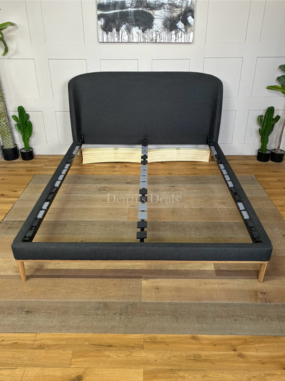 John Lewis Show-Wood Upholstered Bed Frame, King Size, Brushed Tweed Charcoal R19